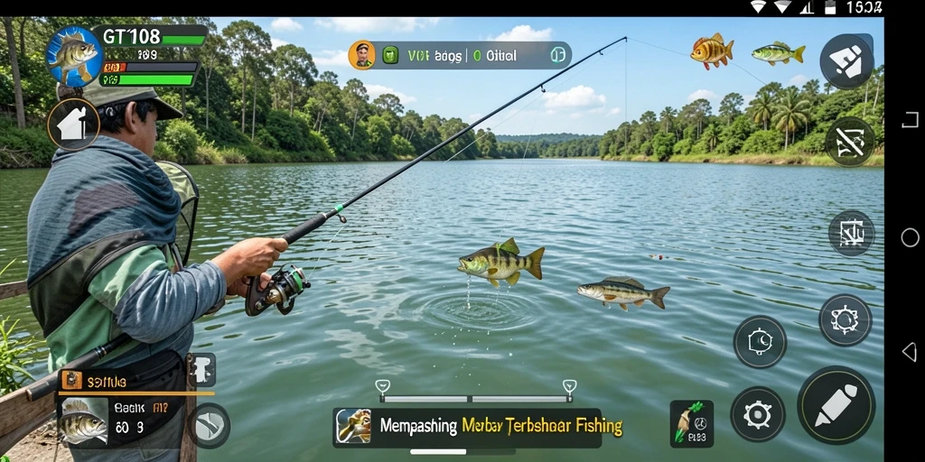 Tampilan gameplay GT108 yang menampilkan aksi memancing seru.