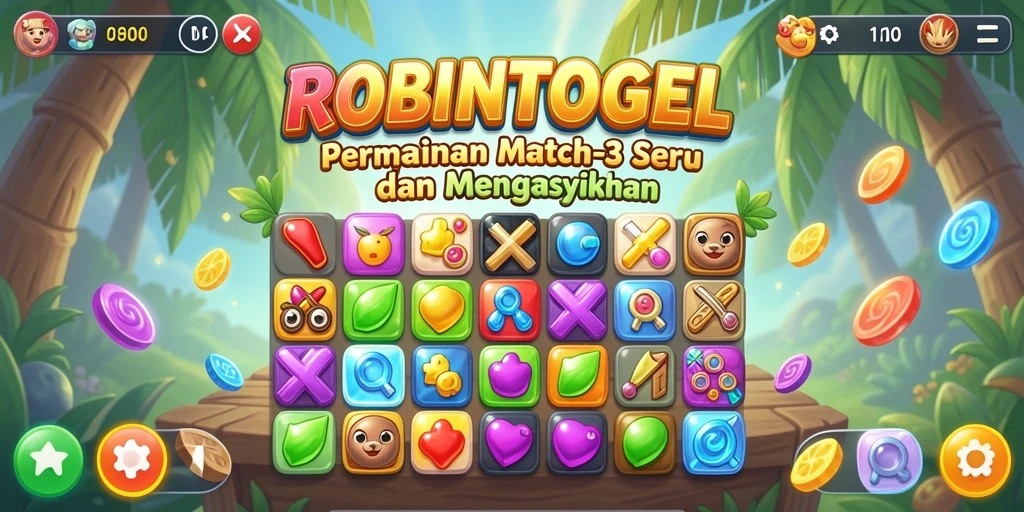 Tampilan gameplay seru dalam ROBINTOGEL, cocok untuk penggemar Match-3.